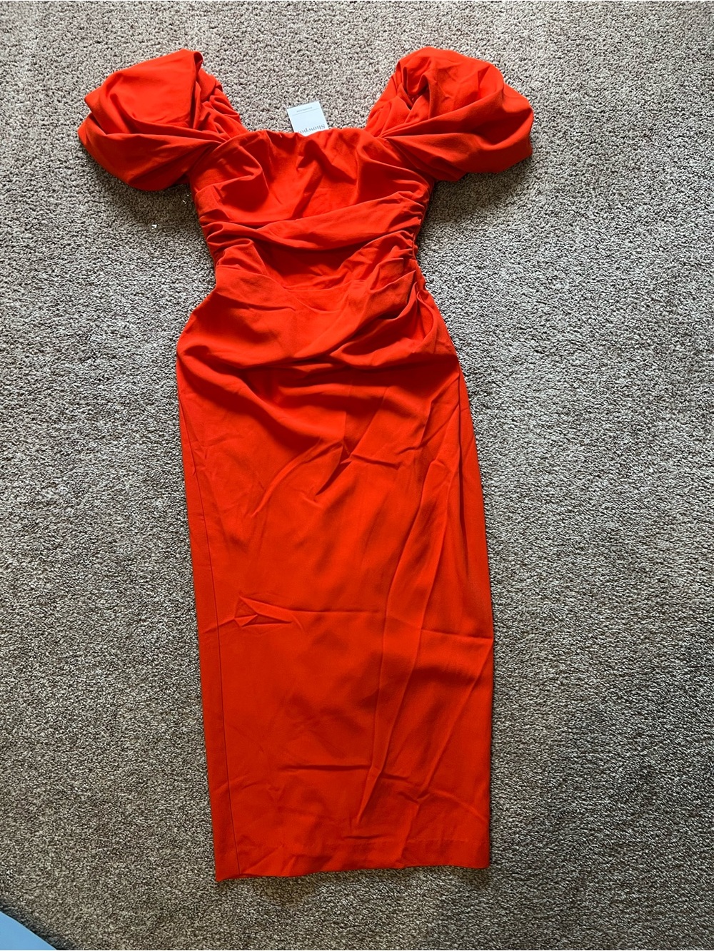 Orange/Red Meshki Puff-Sleeve Midi Dress - Women